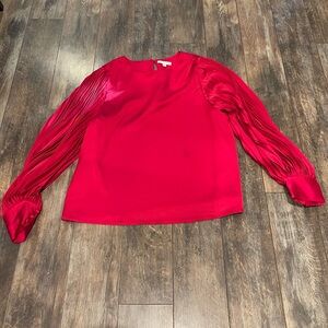 Flying Tomato Vibrant Red Blouse with Pleated Sleeves